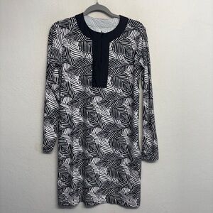 Coolibar Shoreside Swim Cover Up Dress S Black White Long Sleeve UPF 50+